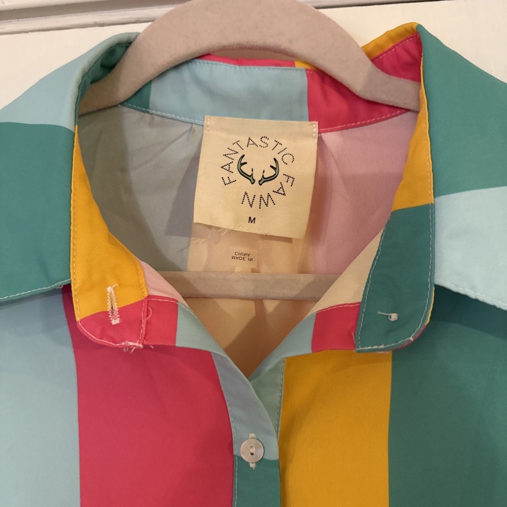 Fantastic Fawn Rainbow Sherbet Stripe Baby Doll Dress Medium Boutique Shirtdress - Picture 3 of 10